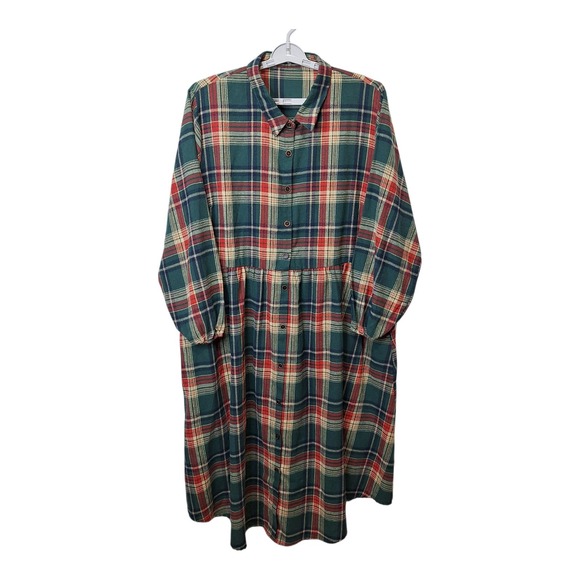BloomChic Dresses & Skirts - Bloomchic‎ Dress Womens US 26 Multicolor Plaid Midi  Long Sleeve Arc Hem Pockets